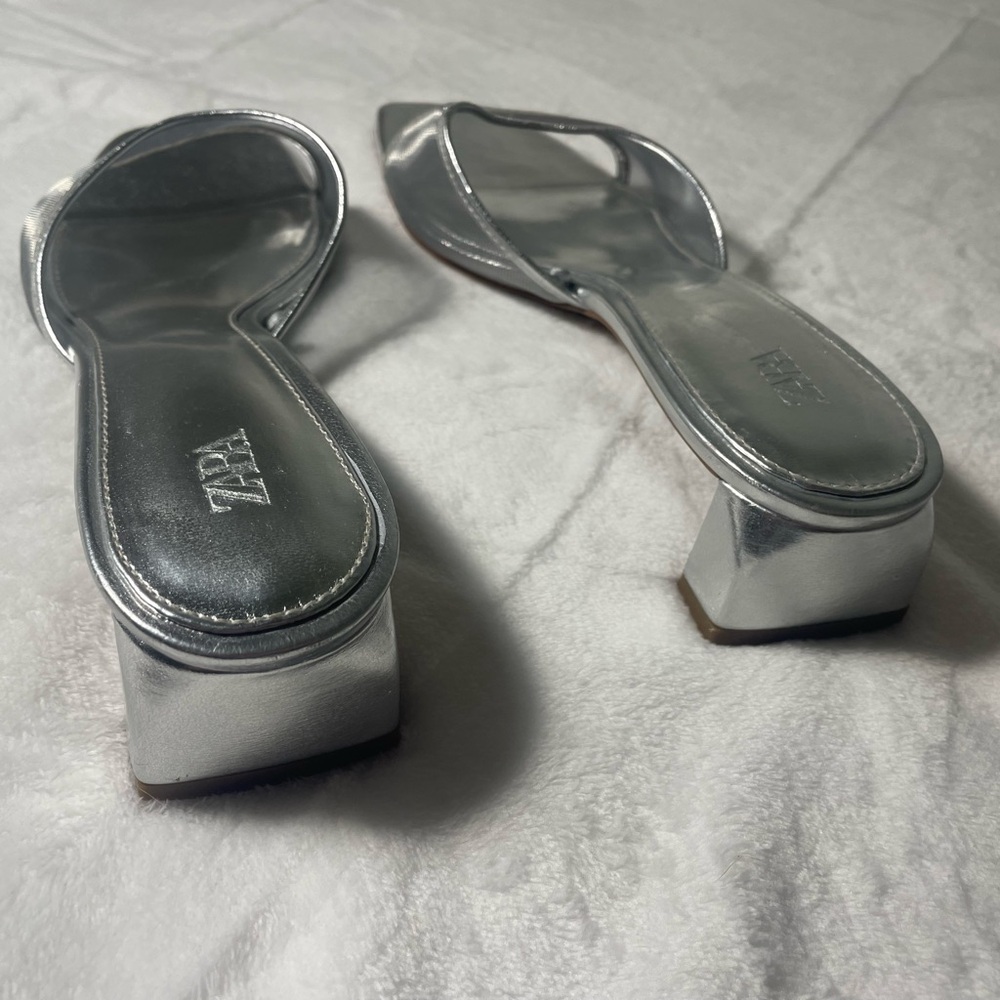 Zara Metallic Silver Heeled Mules - Picture 4 of 8